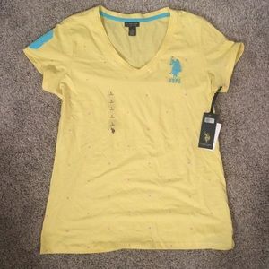 NWT U.S. Polo Assn. Yellow V Neck Tee Shirt